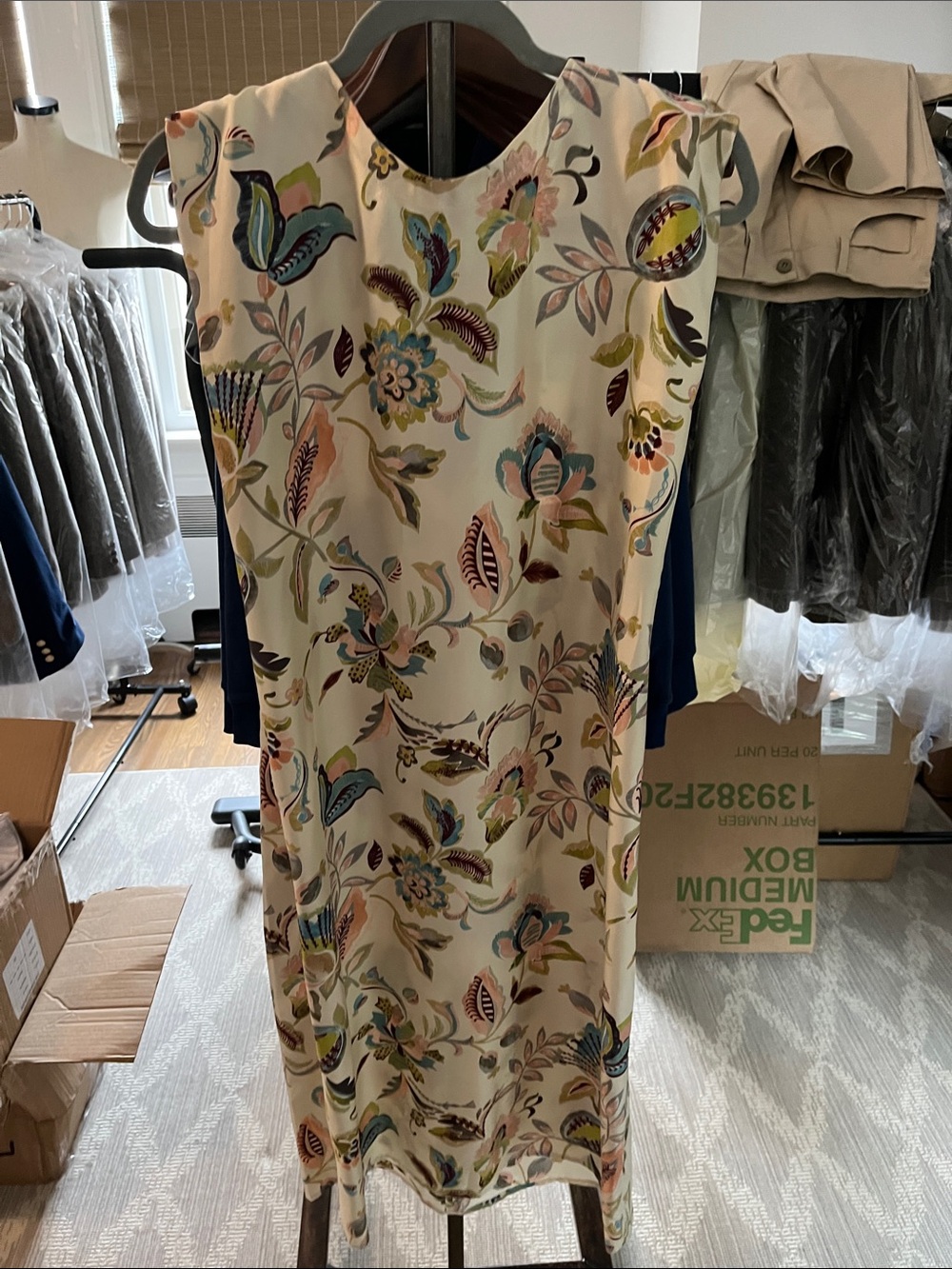 Cream Floral Midi Shift Dress